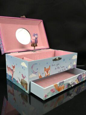 Jewelkeepers Musical Jewelry Box With Pullout Drawer & Rotating Woodland Owls